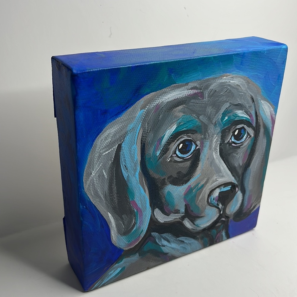 Weimaraner colorful acrylic pet painting on gallery wrapped canvas. 6”x6” - Picture 2 of 7